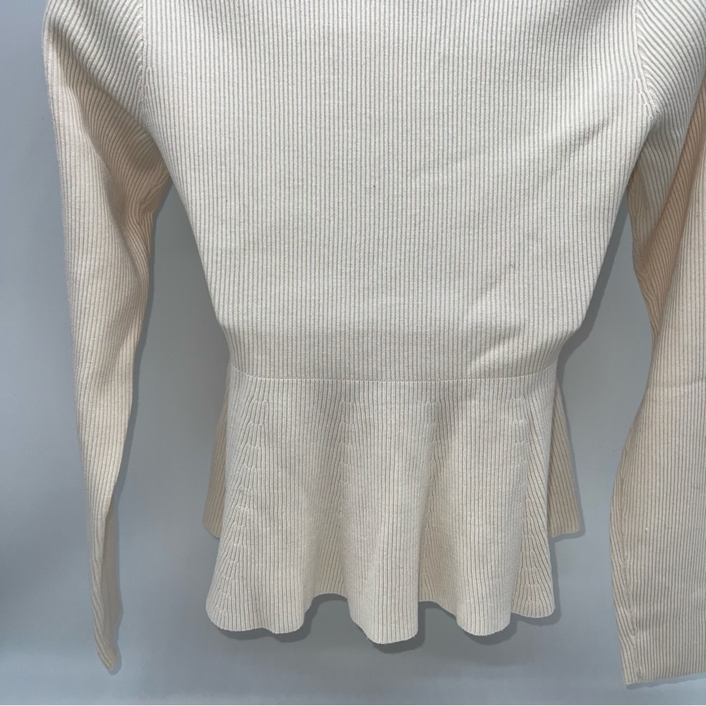 Club Monaco Cream Ribbed V-Neck Blouse - Picture 7 of 10